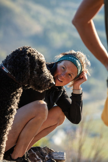 Emelie Forsberg with her dog during a training session