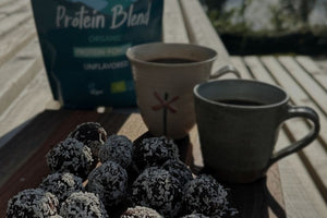 choclate balls, made from protein blend - Moonvalleys newest product, perfect protein blend wich can be used in smoothies, baking, and purage