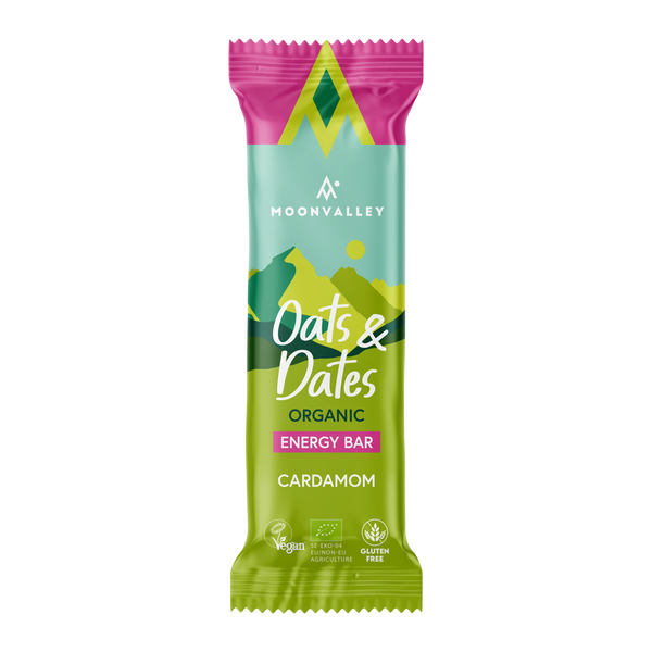 A single Moonvalley Cardamom energy bar.