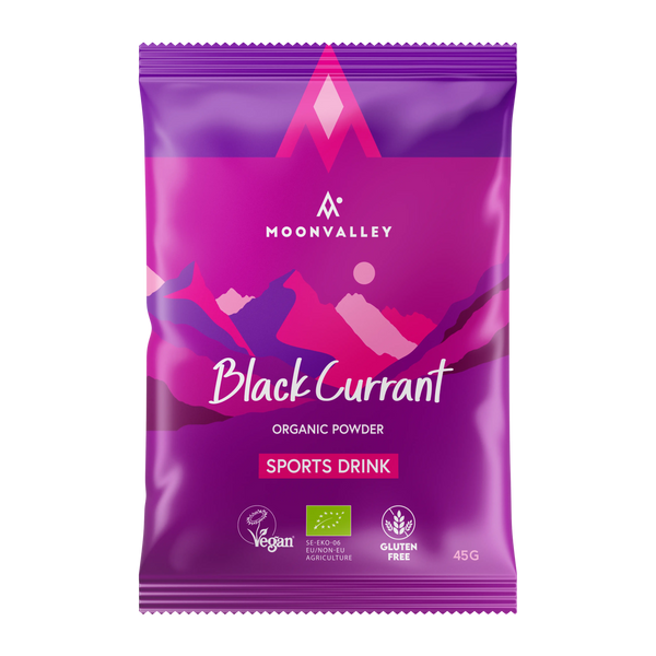 Moonvalley organic sports drink with black currant, 12-pack.